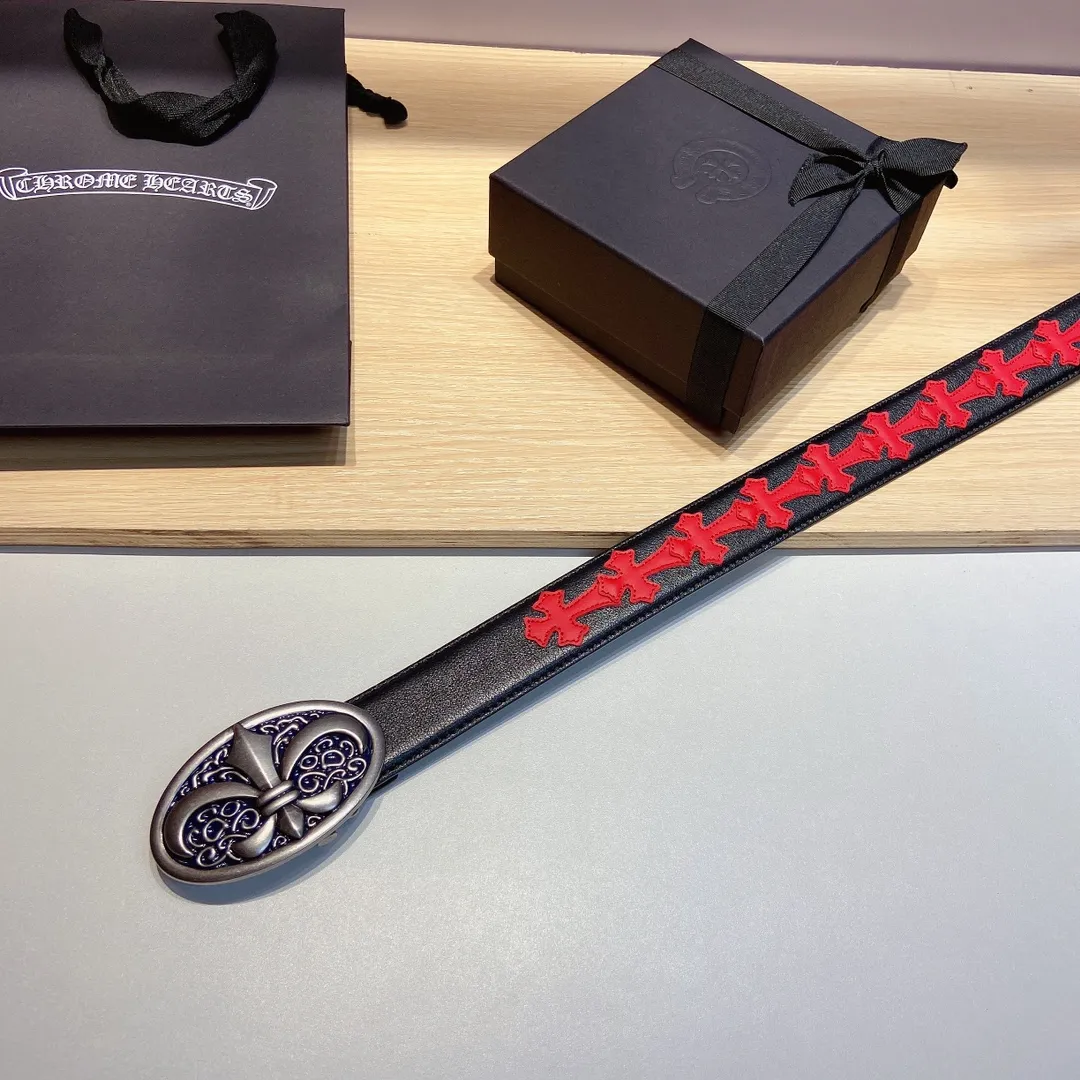 𝐂𝐡𝐫𝐨𝐦𝐞𝐇𝐞𝐚𝐫𝐭𝐬 Crow Heart double-sided tree plaster leather stitched cross belt (detachable version), high-quality hardware, with 2 logo buckles on the belt, very cool.